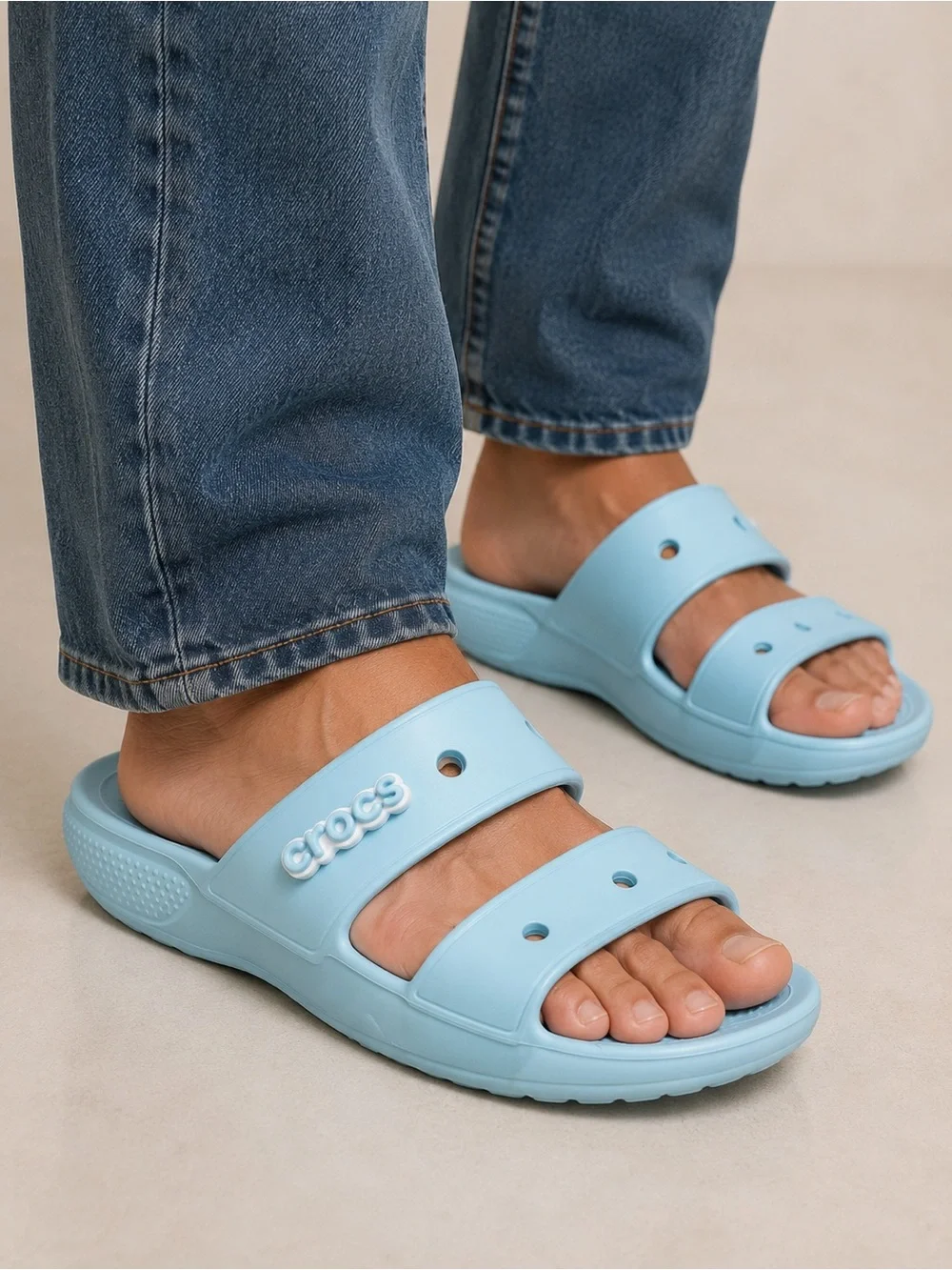 New Crocs Men’s Iconic Comfort Classic Sandal Slide Pure Water Blue Size 12 - Picture 1 of 7
